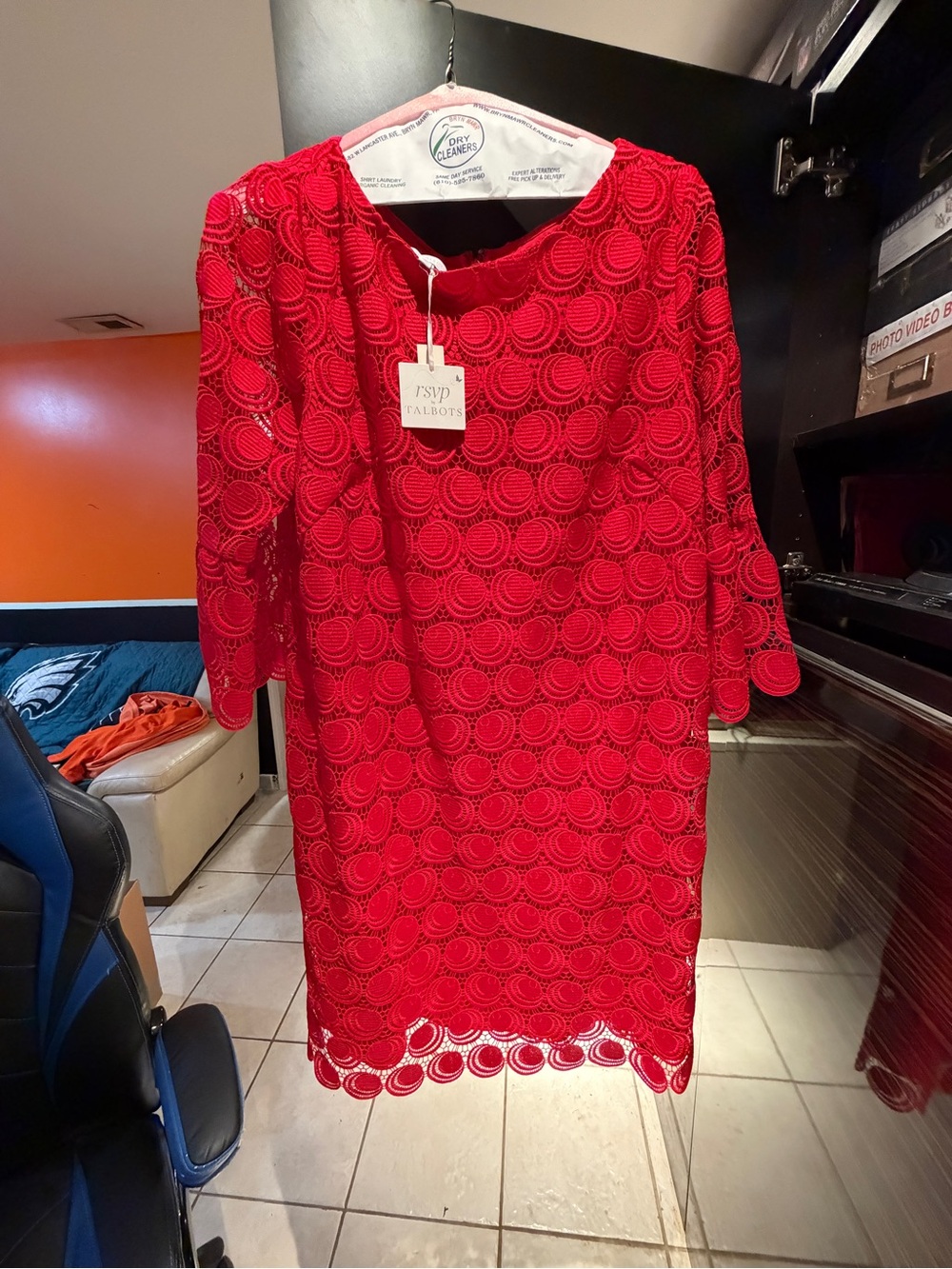 Women’s RSVP by Talbots Red Lace Blouse Scalloped Hem Lined Formal Top NWT sz 18